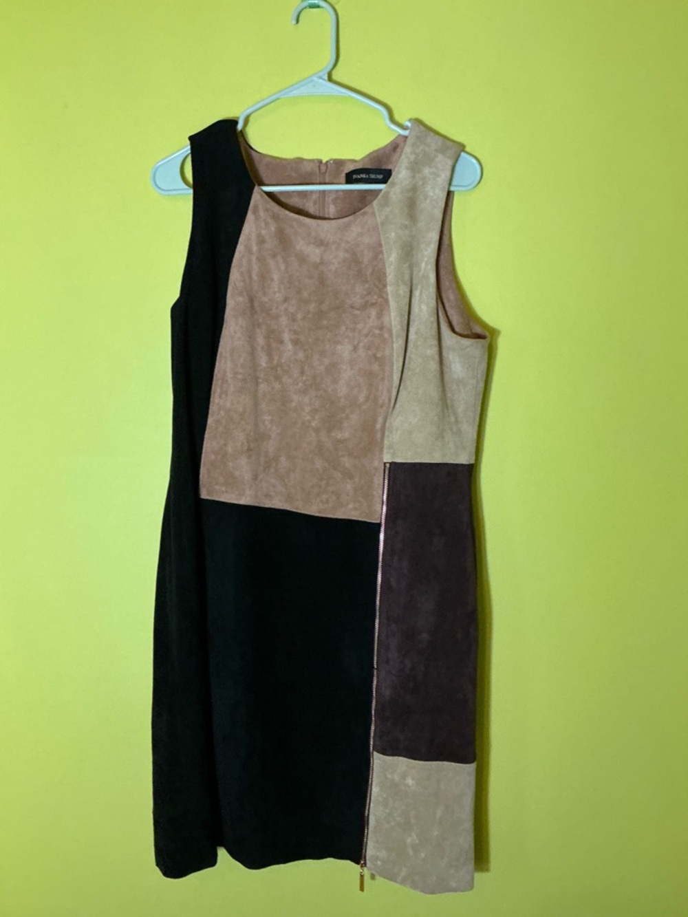 Black, Brown and Beige Colorblock Mini Dress Suede style